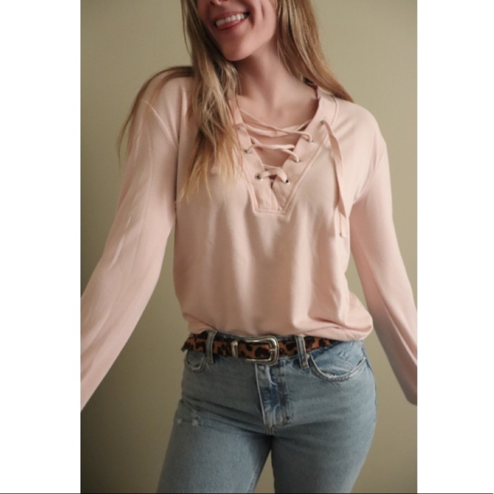 Soft Light Pink Lace-Up Seeatshirt